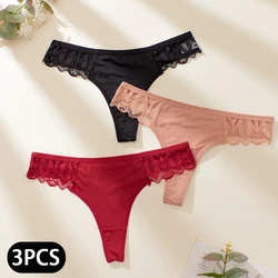 3Pcs Women's Thong Lace Panties Multicolor Fashion Panty Breathable Comfortable Thong Sexy Intimates Low Waist Lingeries Tangas