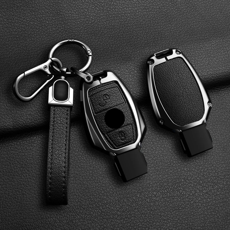 Zinc Alloy Goatskin for Mercedes Benz A B G R Class GLA GLK W463 W176 W204 W251 2 3 Button Car Key Case Cover Fob Bag Keychain