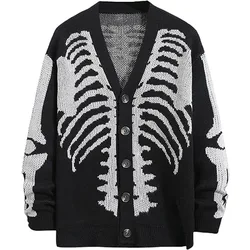 Autumn Winter Knit Sweater Coat 2023 Halloween Skull Knitted Cardigan Women Loose Female V Neck Coat Long Sleeve Tops Jacket