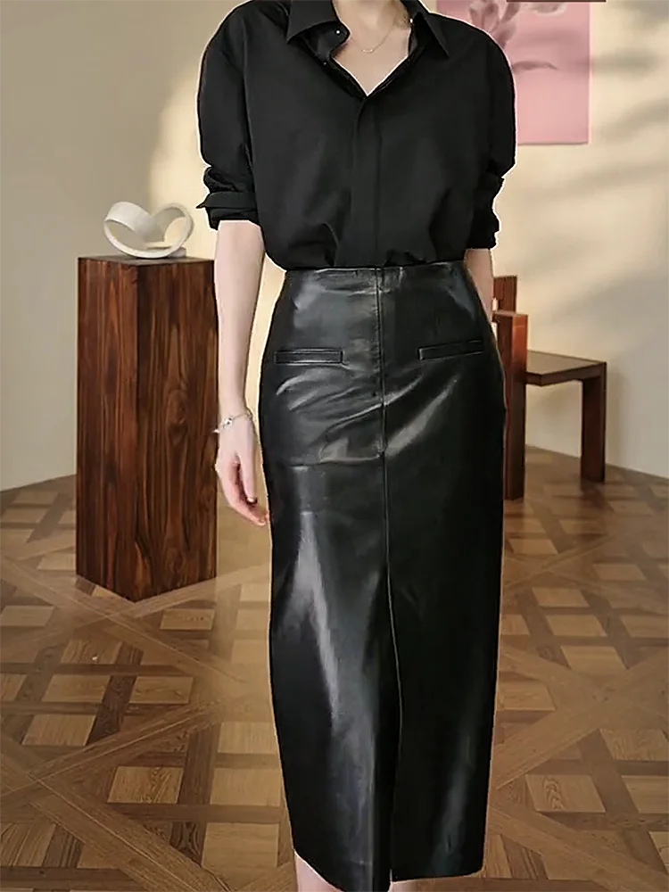 

Ele Bla Commuter Sle Asymmetric Midi Skirt Women's Split f-length Skirts Korean Sle Autumn New Arrival