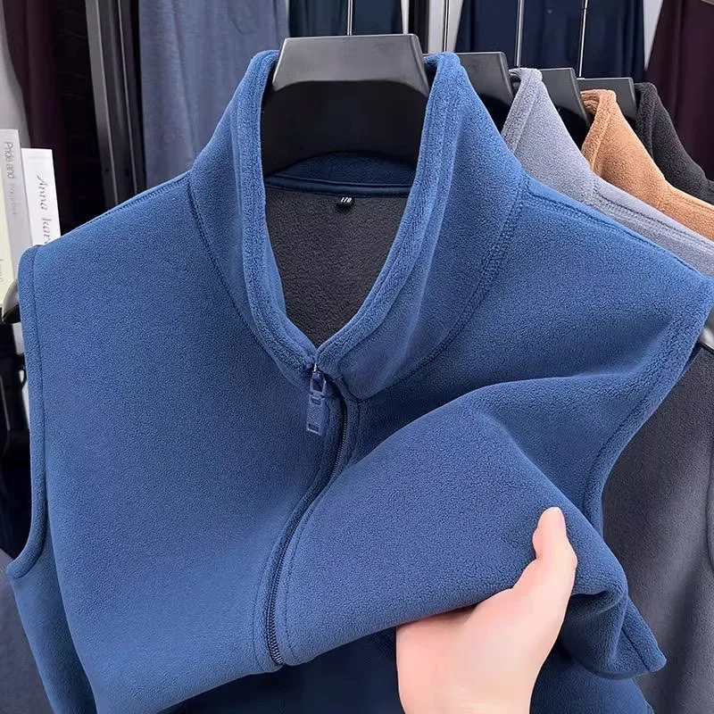 Thickened Double-sided Men's Sports Fleece Vest Fleece Lined Taffeta Shoulder Pad Jacket Zipper Closure  Color Casual Wear