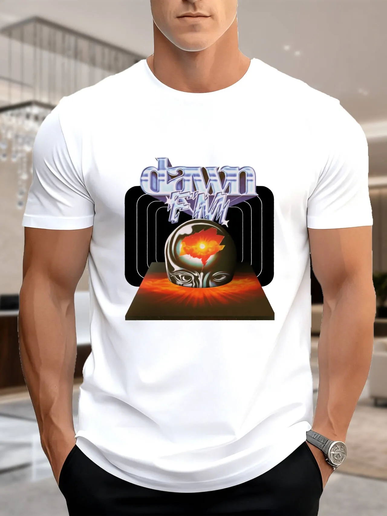 تي شيرت رجالي مطبوع بأكمام قصيرة - قطن 100%، ناعم ومسامي، تي شيرت عصري برسومات وجه لملابس الصيف غير الرسمية، مريح