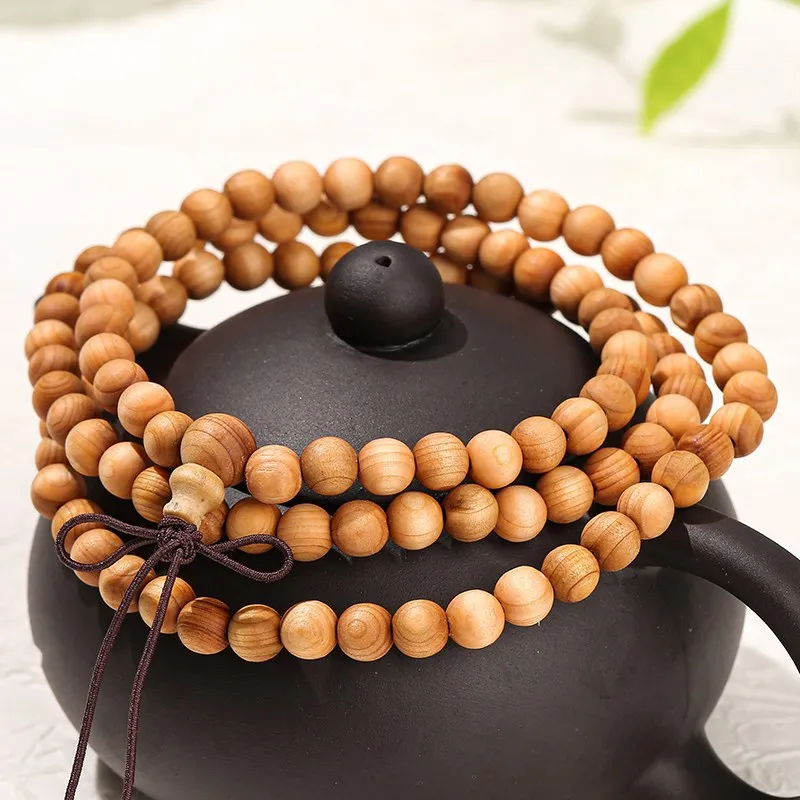 JD Natural Thuja Wooden Buddha 108 Beads Bracelets Women Men Vintage Handmade Yoga Prayer Meditation Wrist Mala Bracelet Jewelry