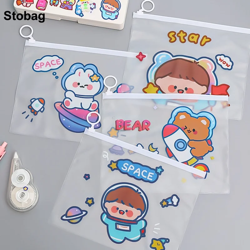 StoBag 50pcs Cartoon Frosted Zipper Bags Kids Candy Snack Stationery Gift Package Cute Plastic Sealed Storage Pouches Birthday