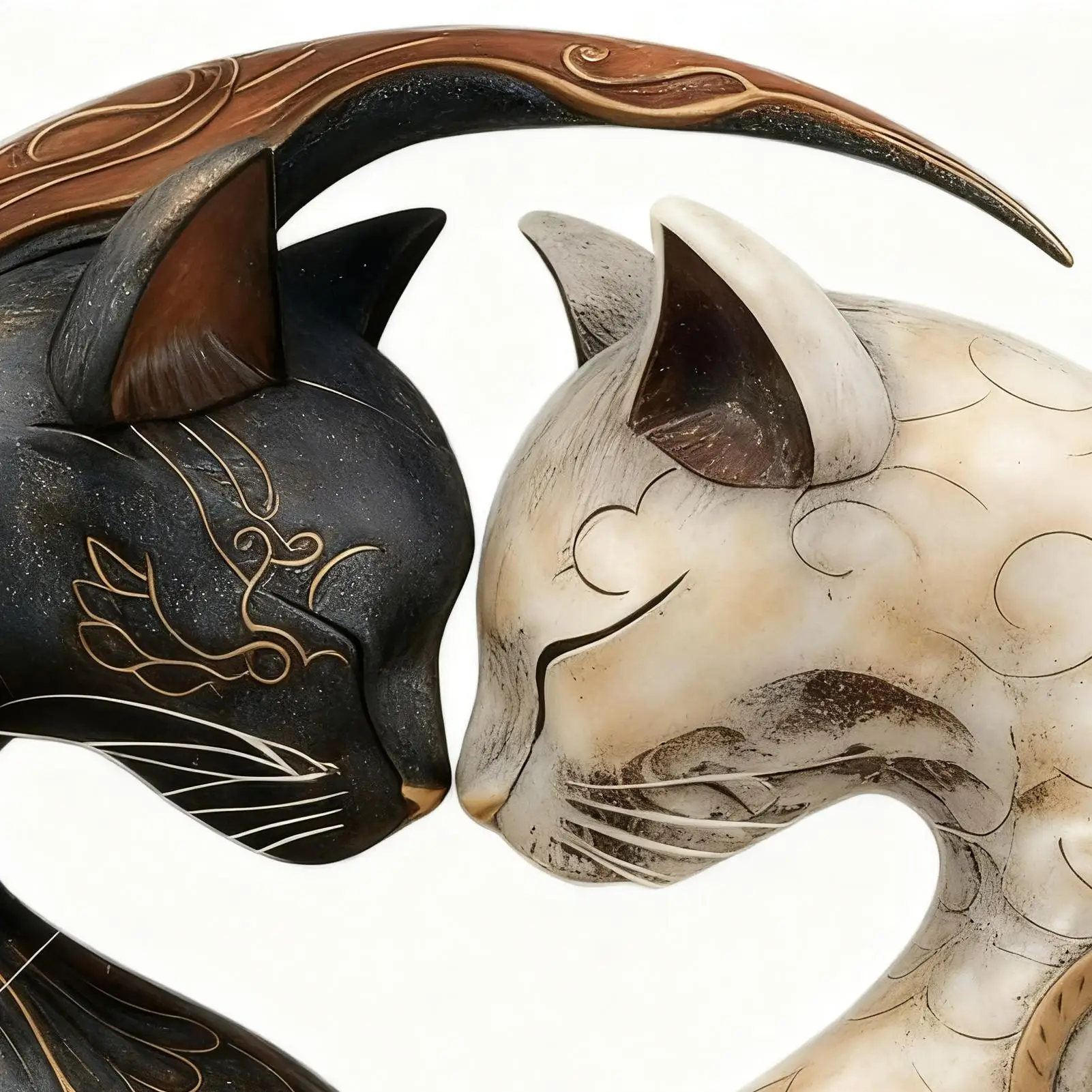Yin Yang Intertwined Cats Resin Sculpture Vintage Swirl Textured Animal Statue Romantic Desktop Ornament Handcrafted Art Decor