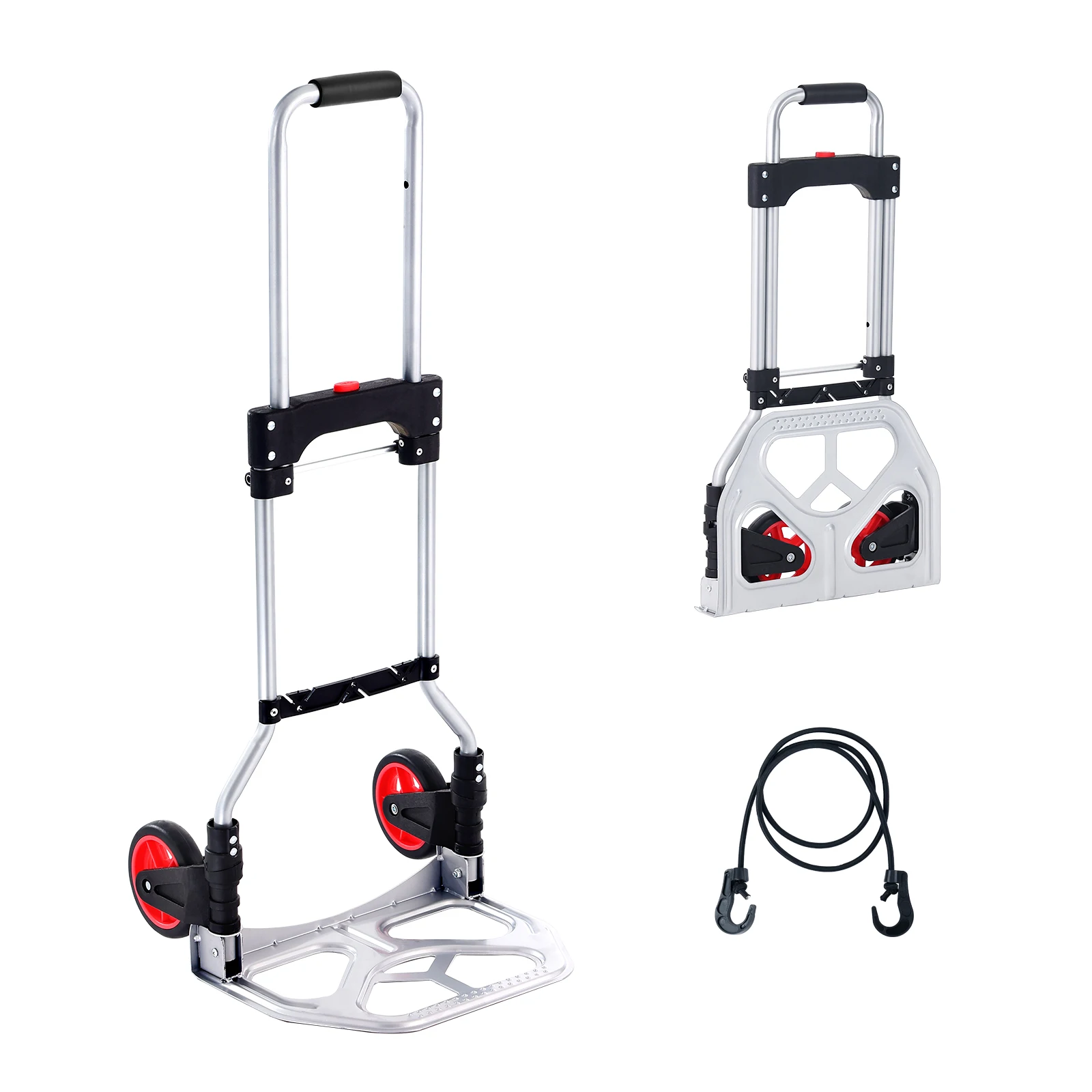 VEVOR 176/275/309 lbs Folding Hand Truck Portable Cart Dolly with Telescoping Handle and Binding Rope for Moving Warehouse