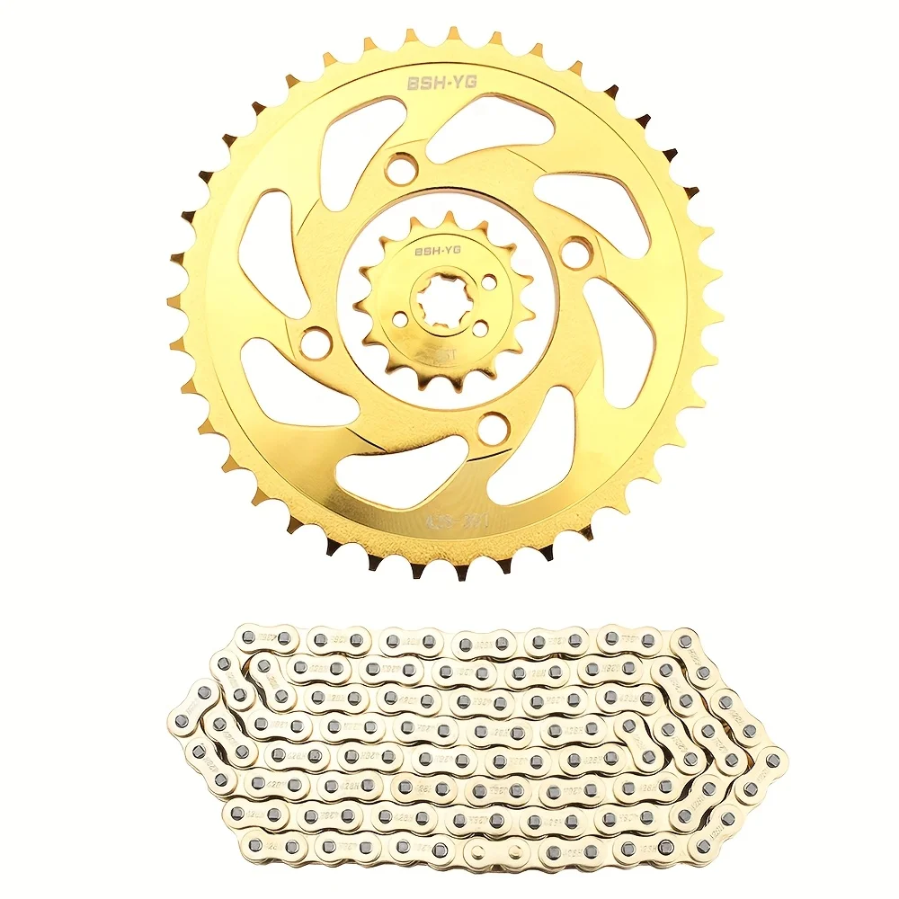 

Gold motorcycle gear set 39T-15T 428H-30.64gal, durable iron products, suitable for LC135 motorcycles