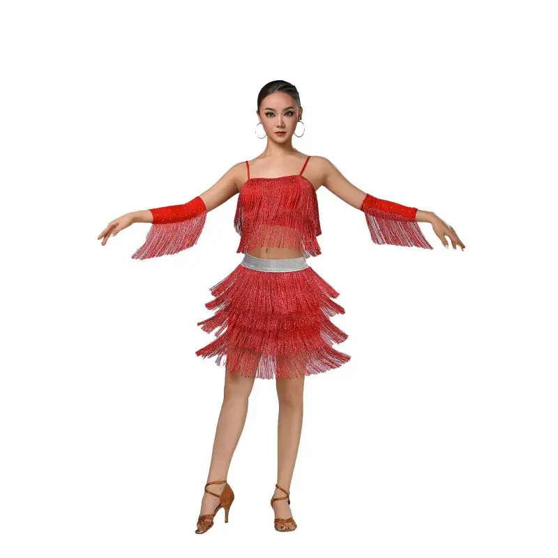 النساء تشاتشا تانجو ممارسة الملابس الكبار هامش Dancewear المرحلة حفلة موسيقية زي فستان رقص اللاتينية أداء الرقص هامش اللباس #1