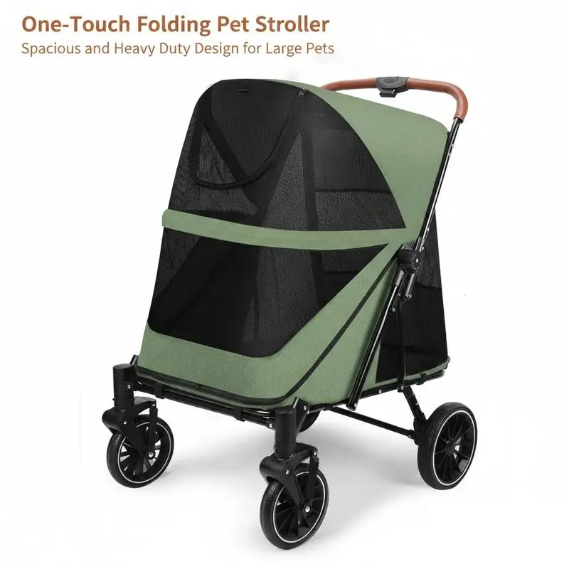 

Easy to Fold Pet Stroller 25KG Capacity with Front & Rear Zipper Doors, 360° Swivel Wheels and One-Step Dual Brake for Big Pet