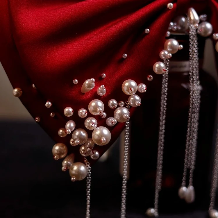 Français cousu à la main perle Satin exquis arc épingle à cheveux robe de mariée robe de mariée robe de grillage accessoires de robe