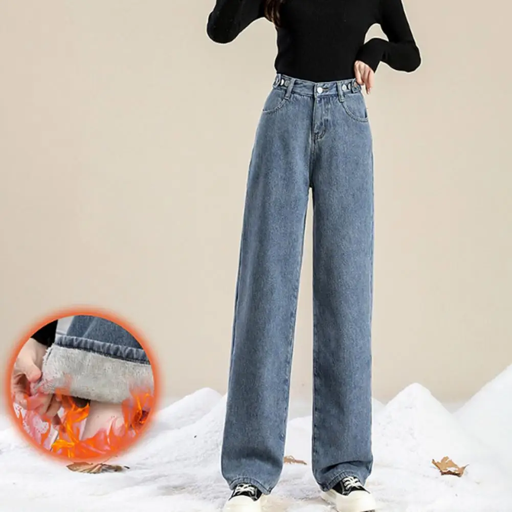 

Women Solid Denim Jeans Winter Thicken Warm Plush Fleece Velvet Lining High Waist Slimming Fit Stretch Leggings Skinny
