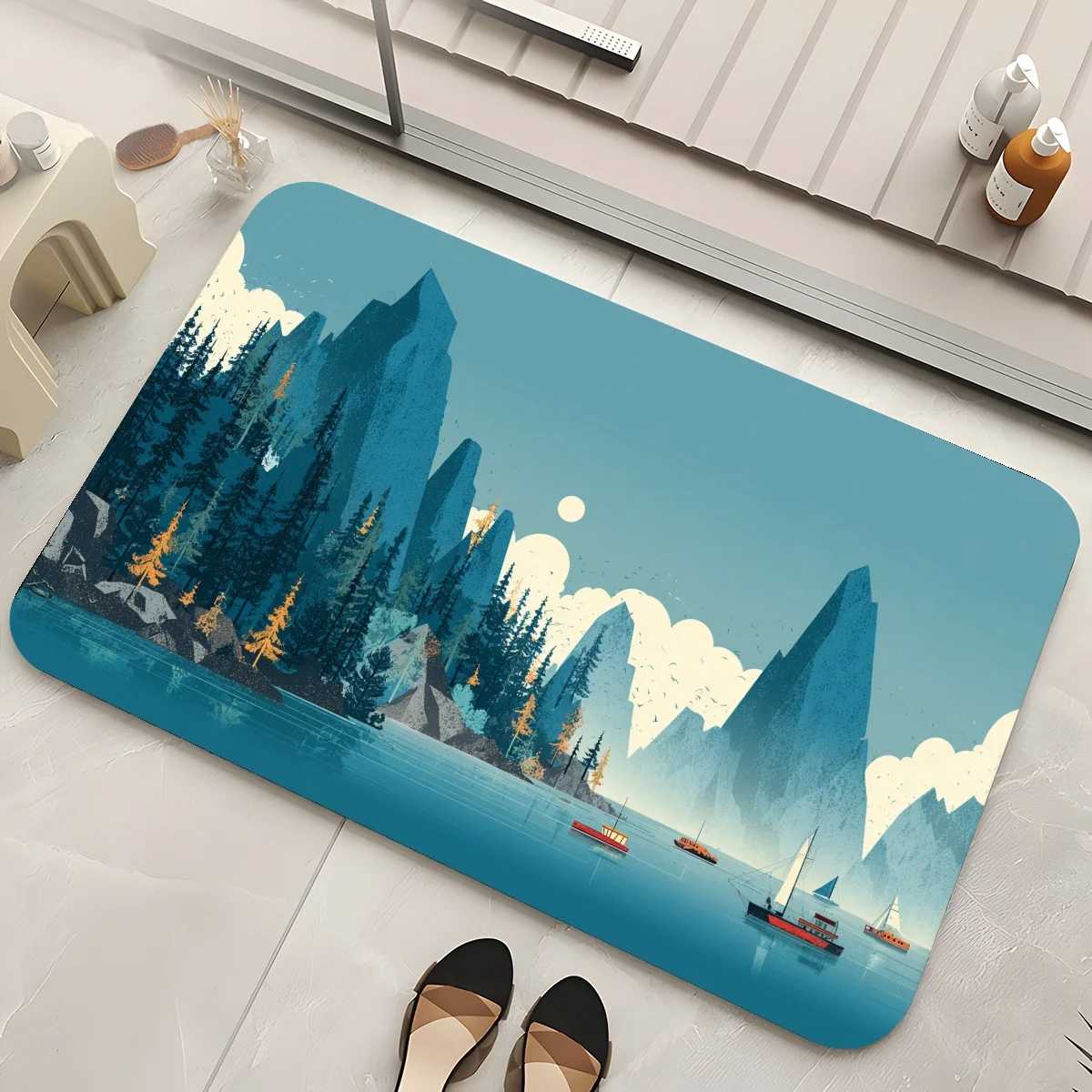 

VIKAMA Пейзажный коврик для ванной комнаты, супервпитывающий и быстросохнущий для сухих зон и душевых кабин в ванной комнате