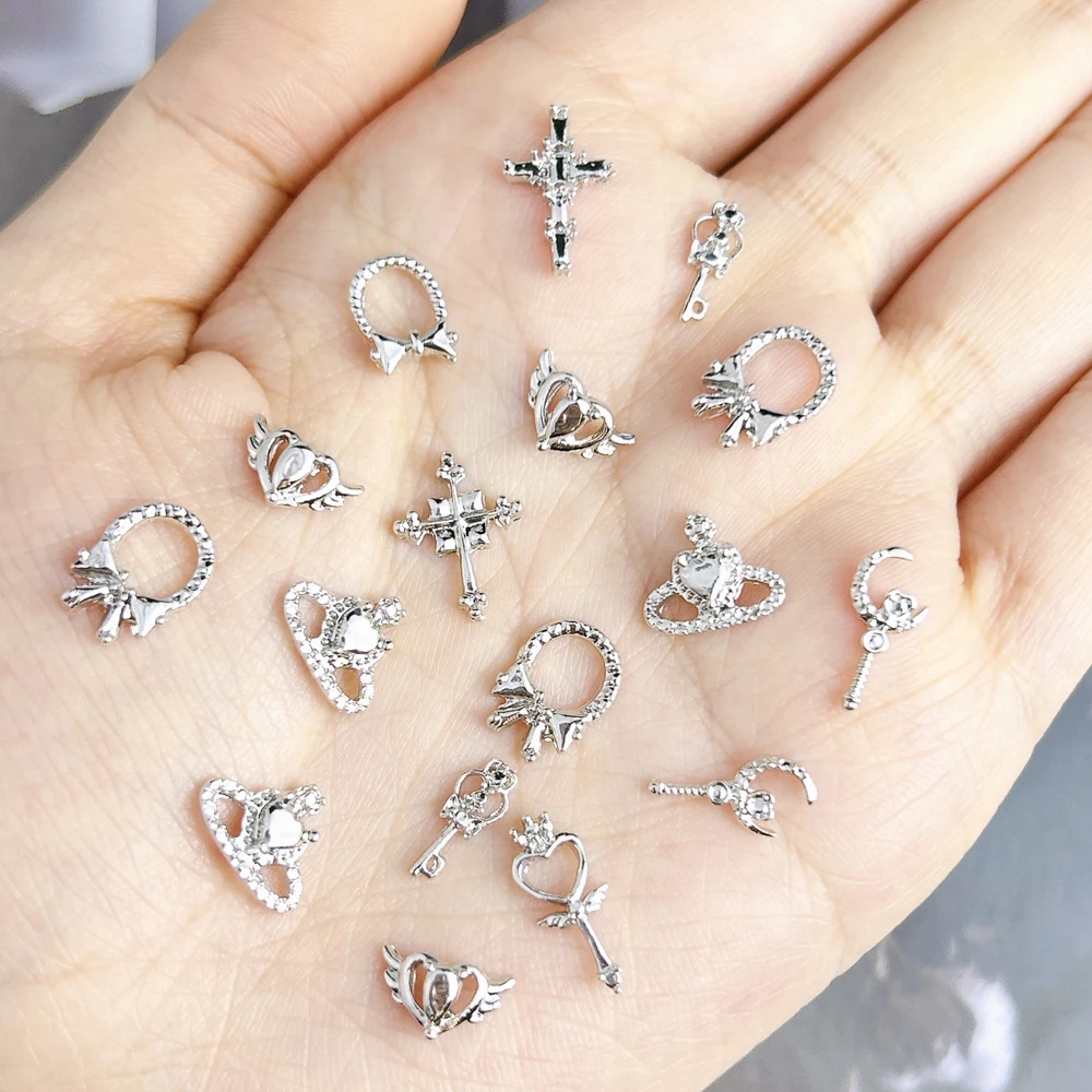 10 Uds. Varita mágica Hada palo Nail Art Charm 3D lujo oro plata arco círculo Cruz adorno de uñas DIY exquisitos accesorios de uñas