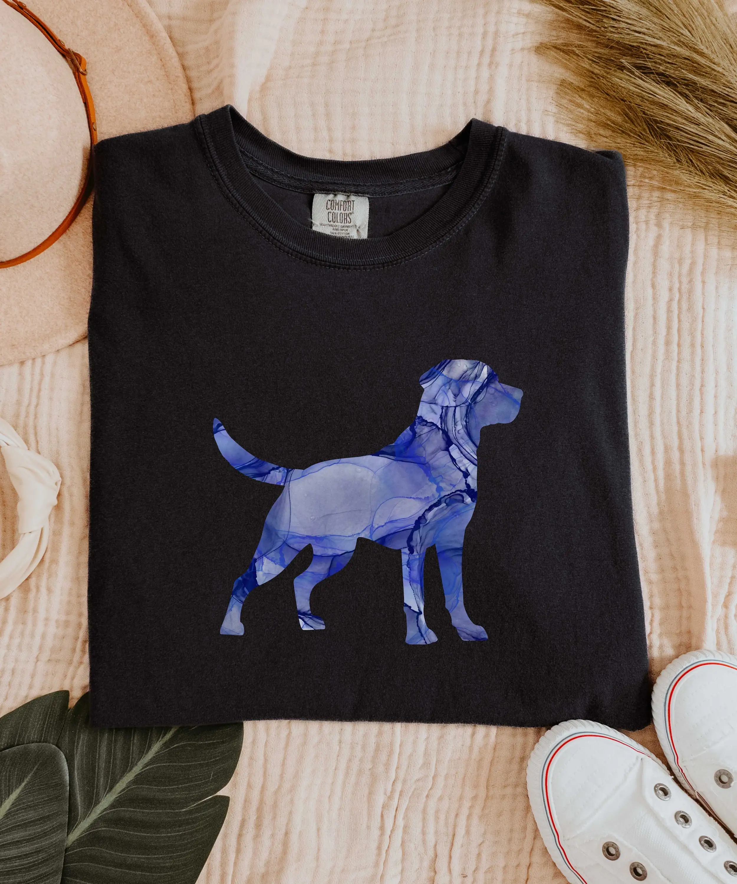 Royal Blue Labrador Retriever Silhouette Alcohol Ink Marble Multicolor Navy Lab Heavy Weight Comfort Colors T Shirt