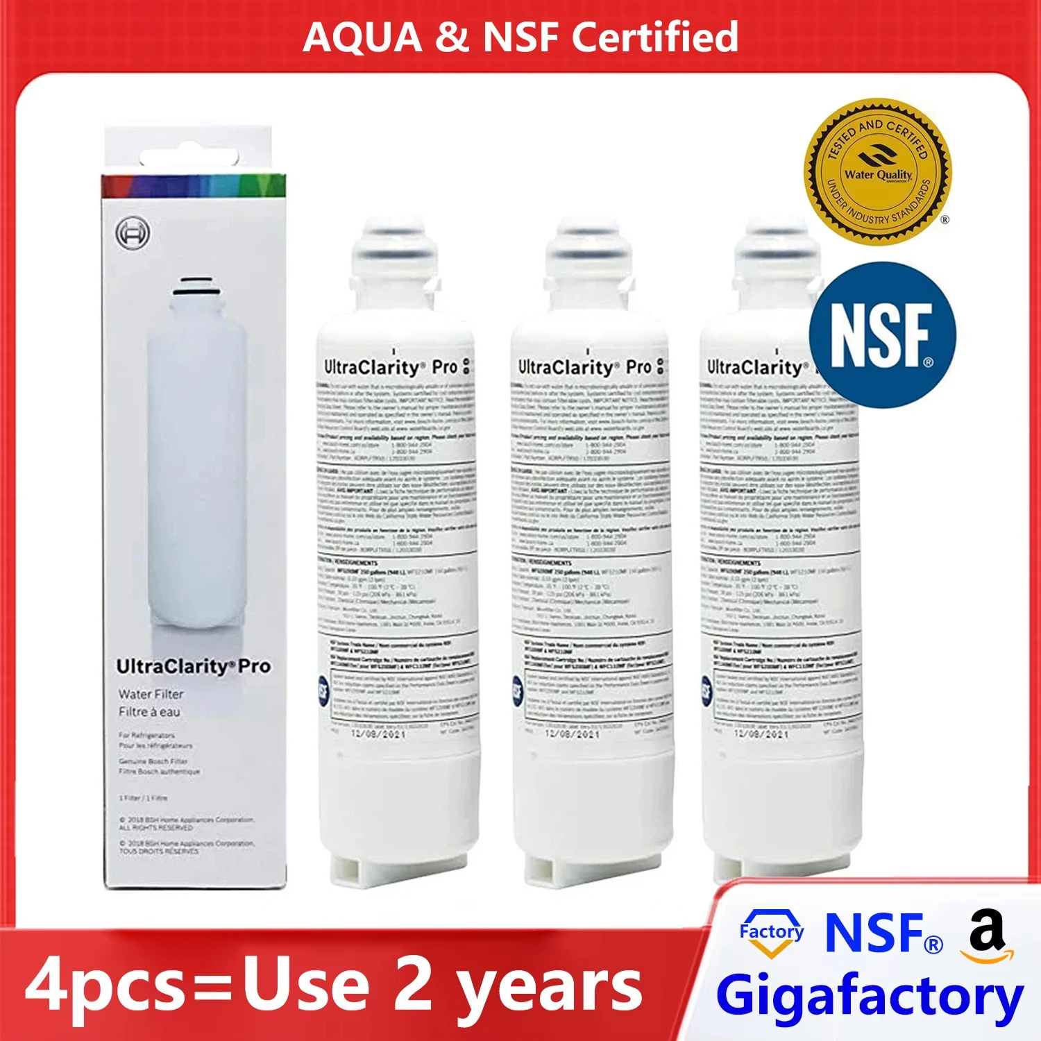 NSF Certified Brand Genuine for Bosch 11025825 Ultra Clarity Pro Refrigerator Water Filter Compatible with 12028325, BORPLFTR50