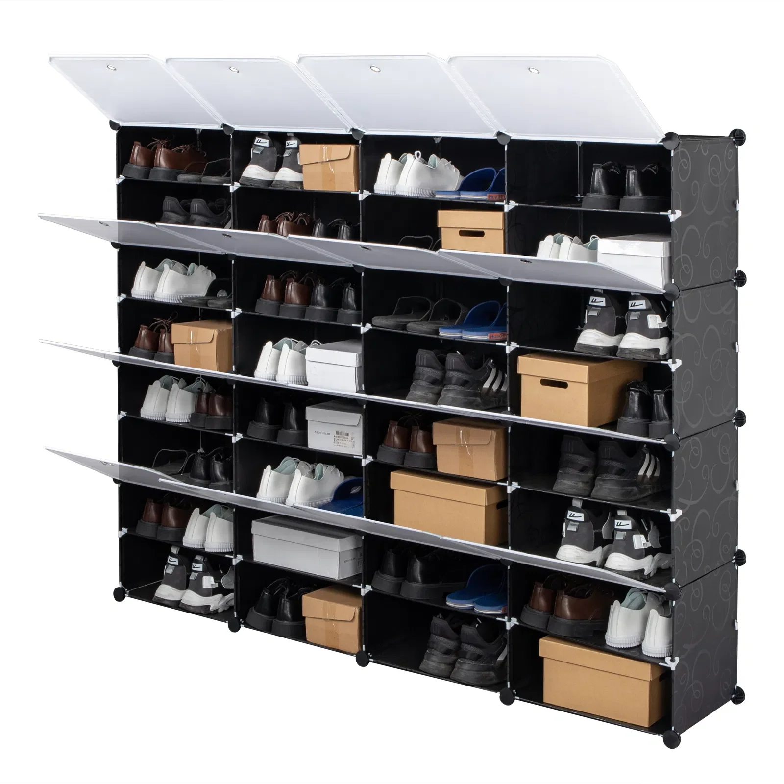 8-Tier Portable 64 Pair Shoe Rack Organizer 32 Grids Tower Shelf Storage Cabinet Stand Expandable for Heels Boots Slippers Black