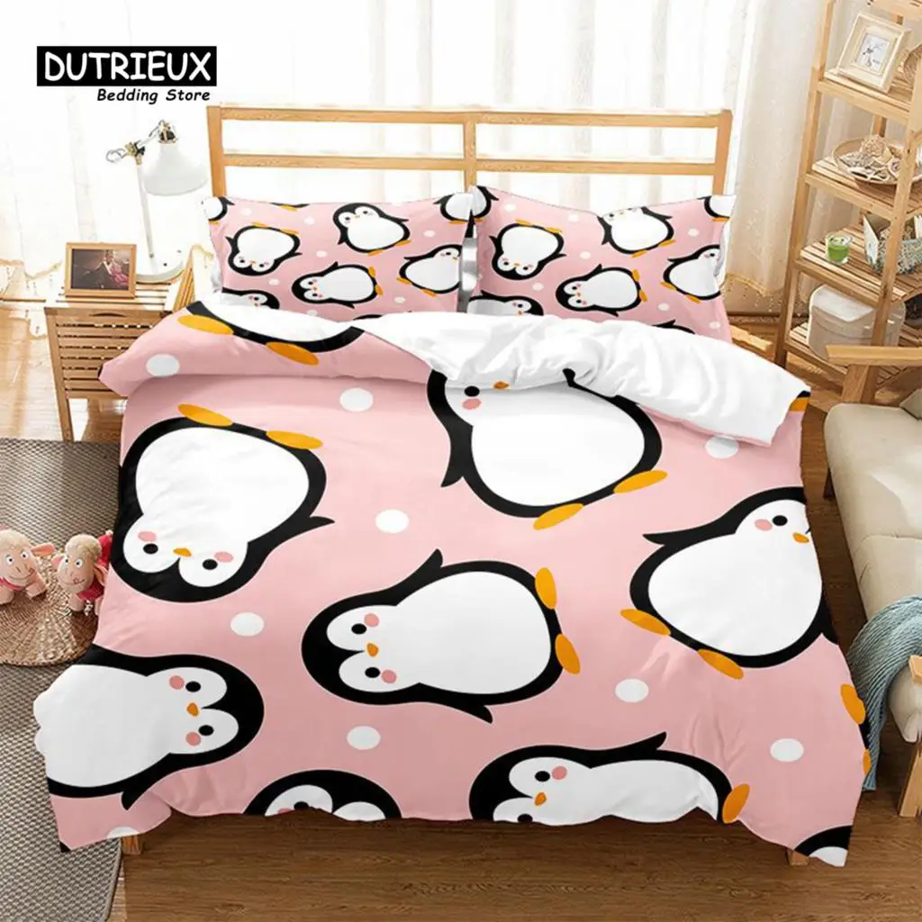 

Cute Penguin Bedding Set Cartoon Animals Duvet Cover Set Twin For Boys Girls Room Decor Print Comforter Cover With Pillowcases