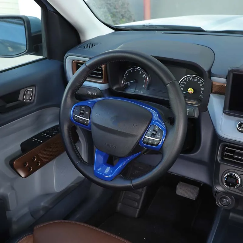 لفورد مافريك مافريك 2022 2023 2024 عجلة القيادة إطار الزخرفية عجلة توجيه سيارة مفتاح الإطار الزخرفية ABS الأزرق 2 قطعة #3