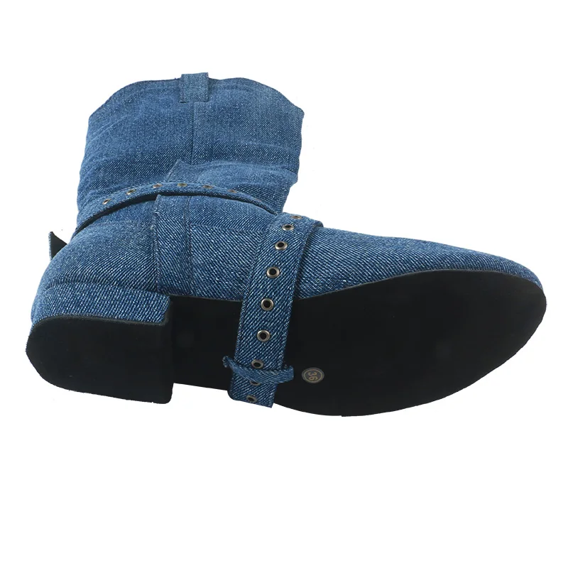 Venus leurre personnalisé bleu Denim ligne danse bottes occidentales semelle en daim 2CM danse pays bottes de danse chaussures avec fermeture éclair