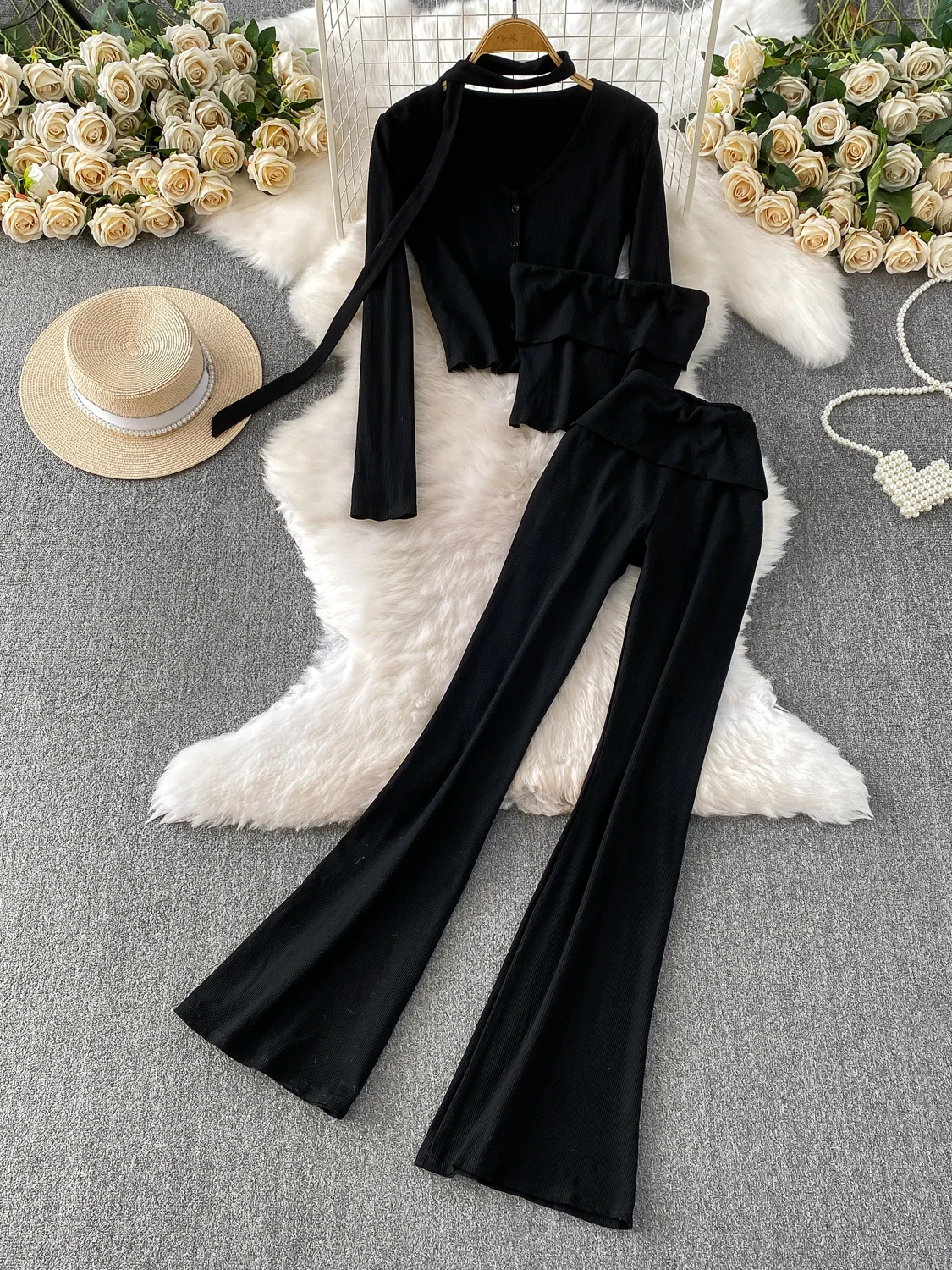 K-Drama Principale Fem Personaggio Sle Pure Desire V-Ne Sa ort Cappotto Slim Fit Tube Top Leggings attillati Set di magliette