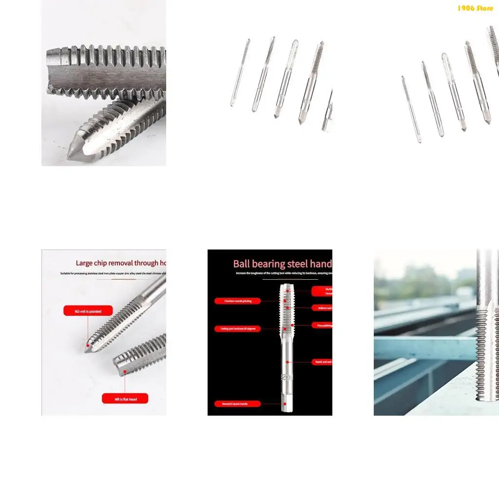 U1JB 5Piece Highly speed Steel Hand Thread Tap Set Multiple Size 3mm 4mm 5mm 6mm 8mm Precise Threading Tool for Metalworking