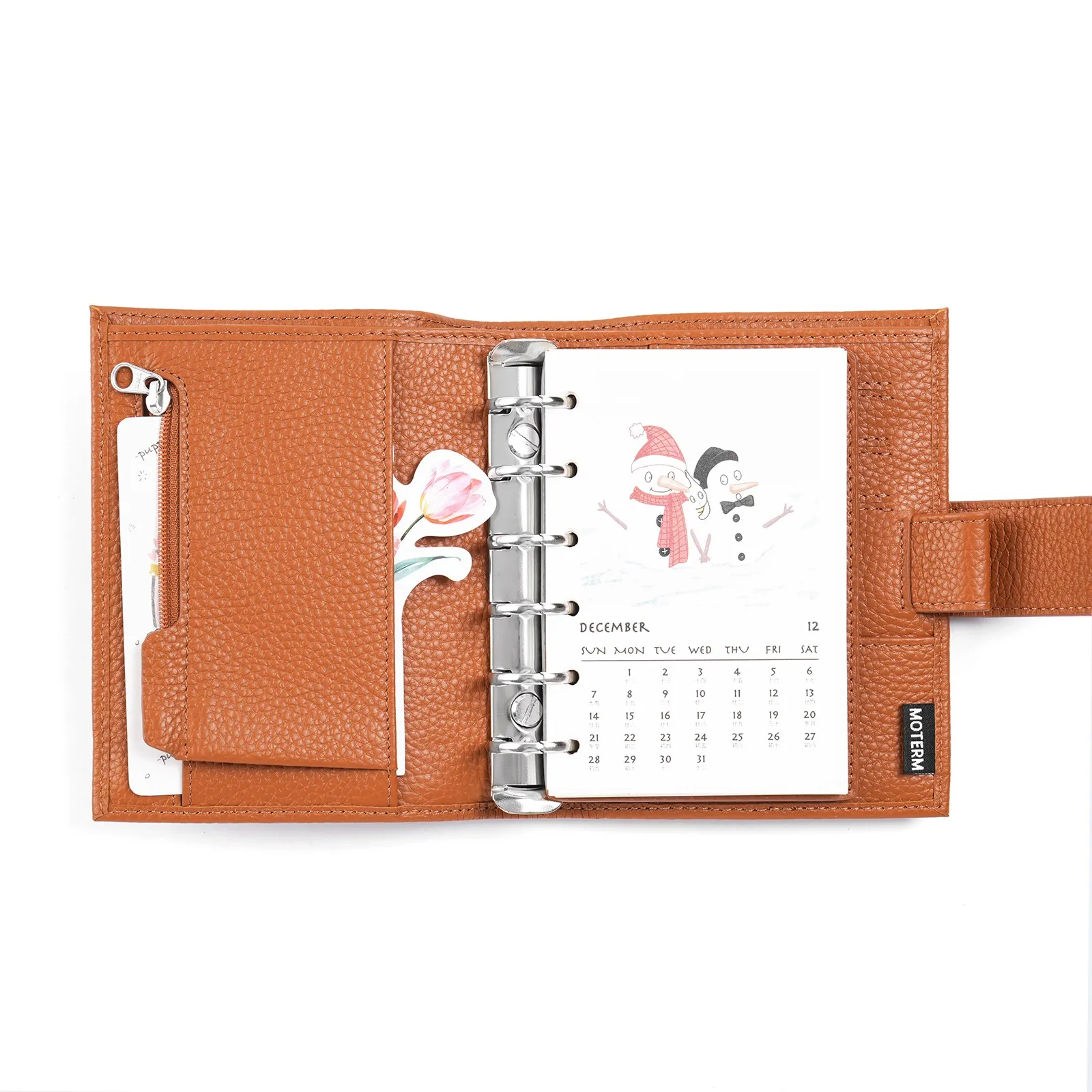 Moterm Regular 2.0 Pocket Size Rings Planner Genuine Pebbled Grain Leather A7 Notebook Agenda Organizer Diary Sketchbook