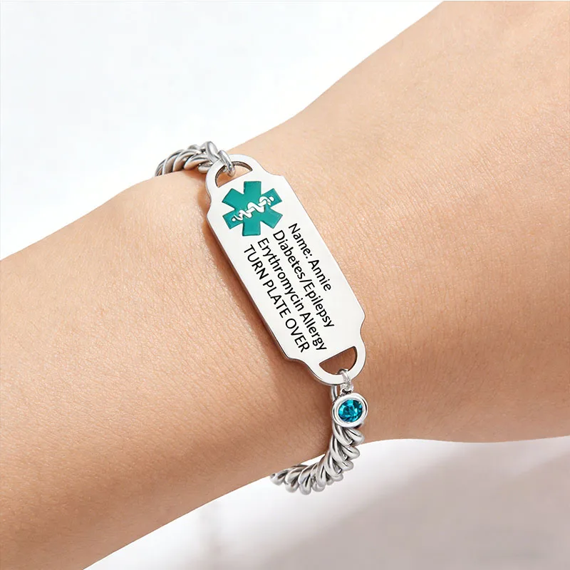 Personalized Medical Alert Bracelet Custom Engraved Medical Info Stainless Steel Practical Safety Jewelry for Emergency view 2