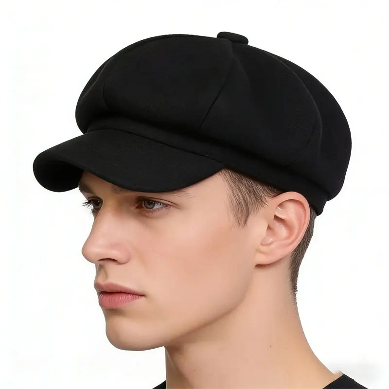Beret versatile wool octagonal hat, new fashion vintage solid color hat