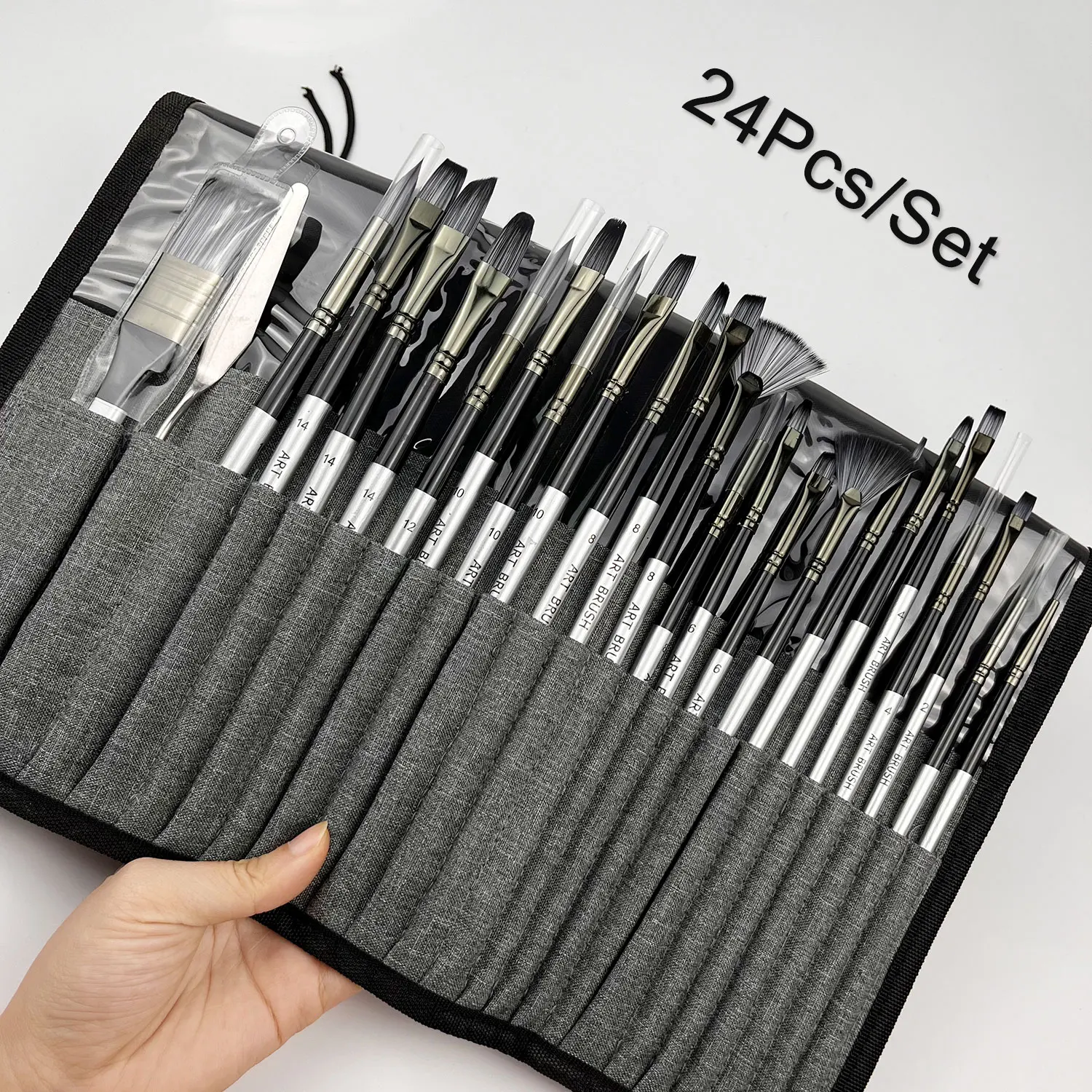 Professional 24-Piece Artist Paint Brush Set - Assorted Flat, Round, Fan & Detail Brushes with Premium Soft Bristles, Wooden