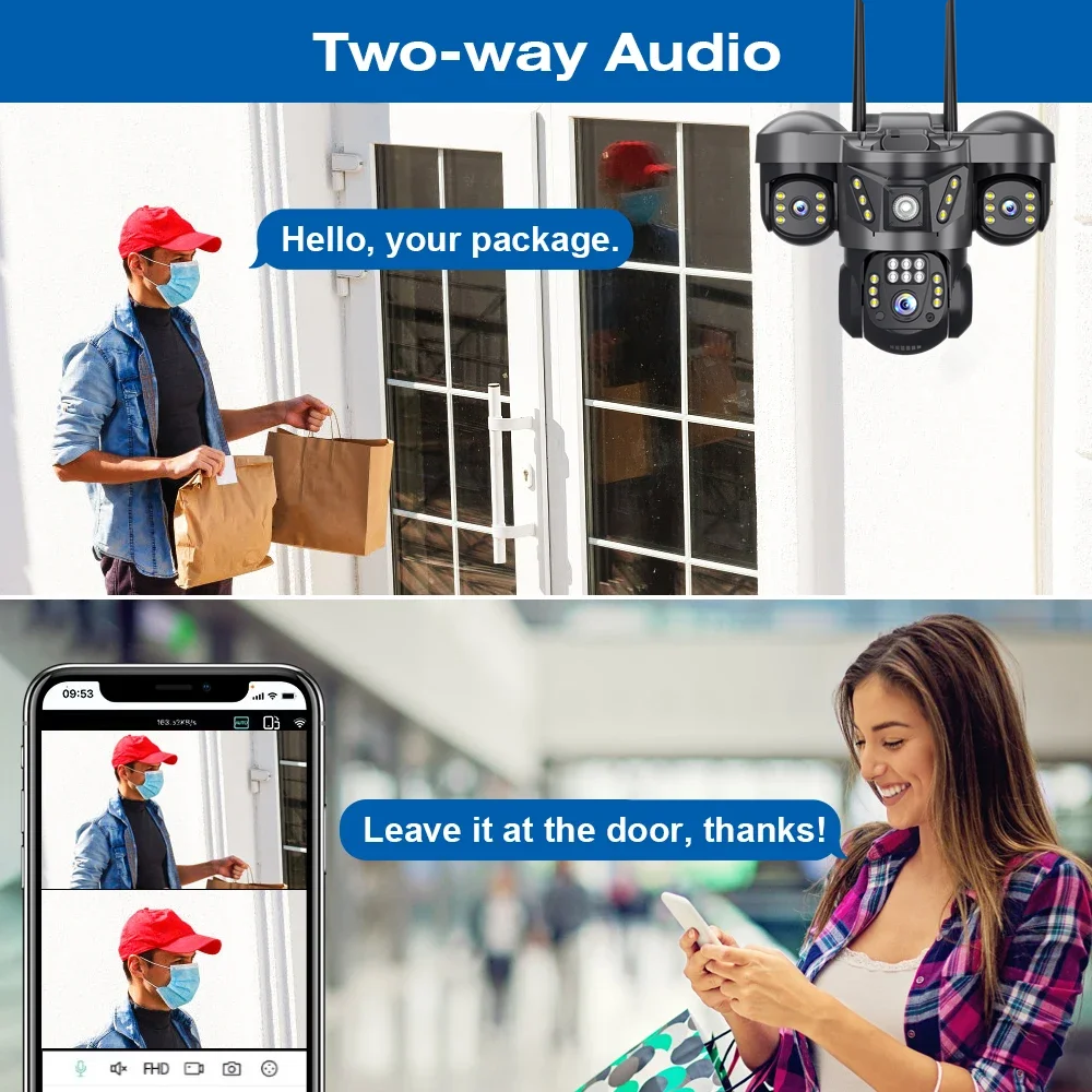 4G SIM Three Lens Security Camera 15MP Outdoor CCTV Auto Tracking Night Vision Full Color Waterproof Motion Detection IP Camera