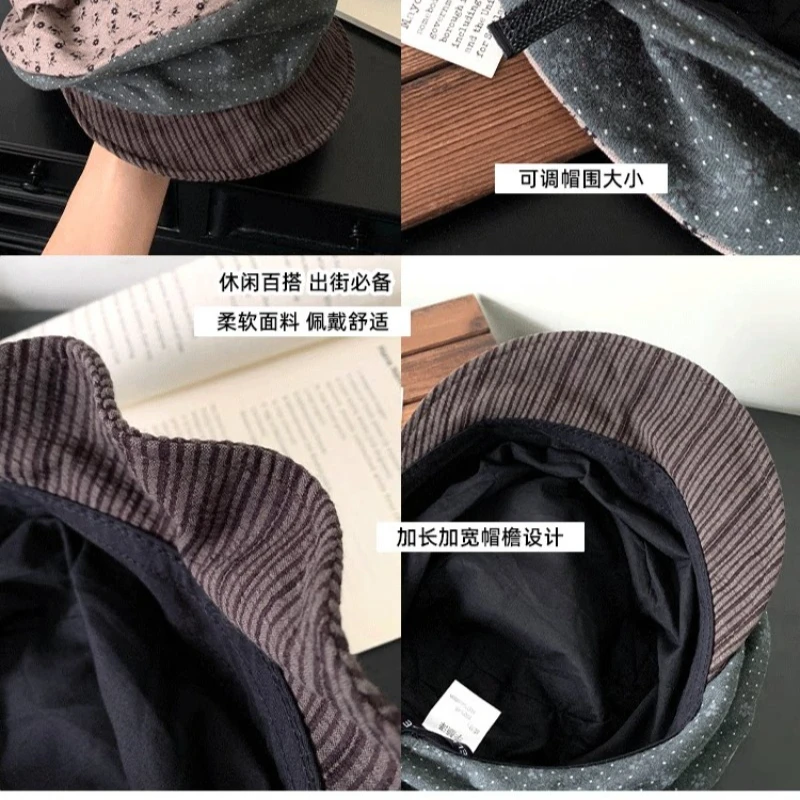 Koreanischer Stil Patchwork Blumenmuster Baskenmütze Herbst Literarisch Retro Große Ausführung Weiche Krempe Modische Achteckige Newsboy-Kappen für Damen – Detail 6