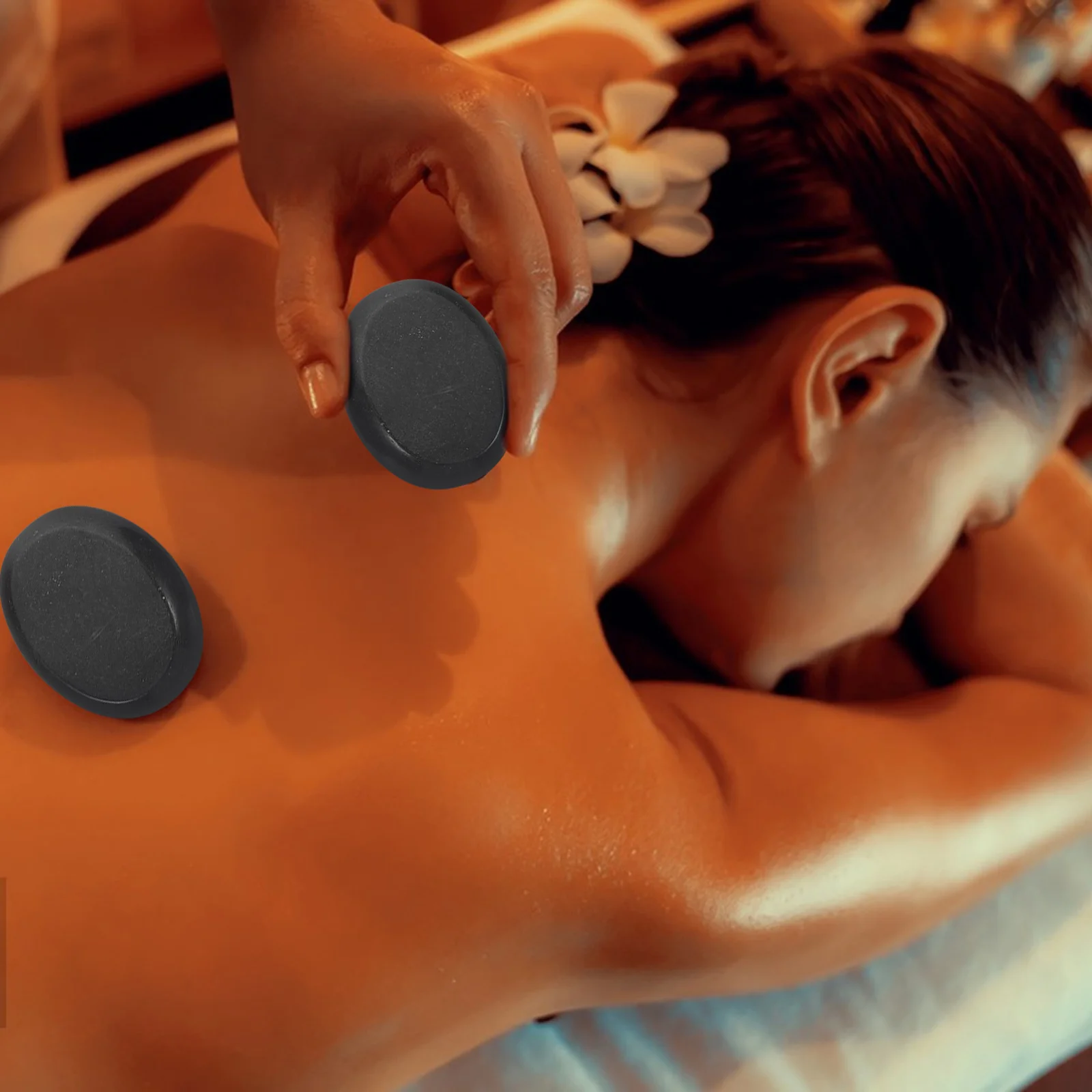 Volcano Stone Massage Stones 2 Flat Side Natural Relaxation Absorbs Care Oil Smooth Skin Relief