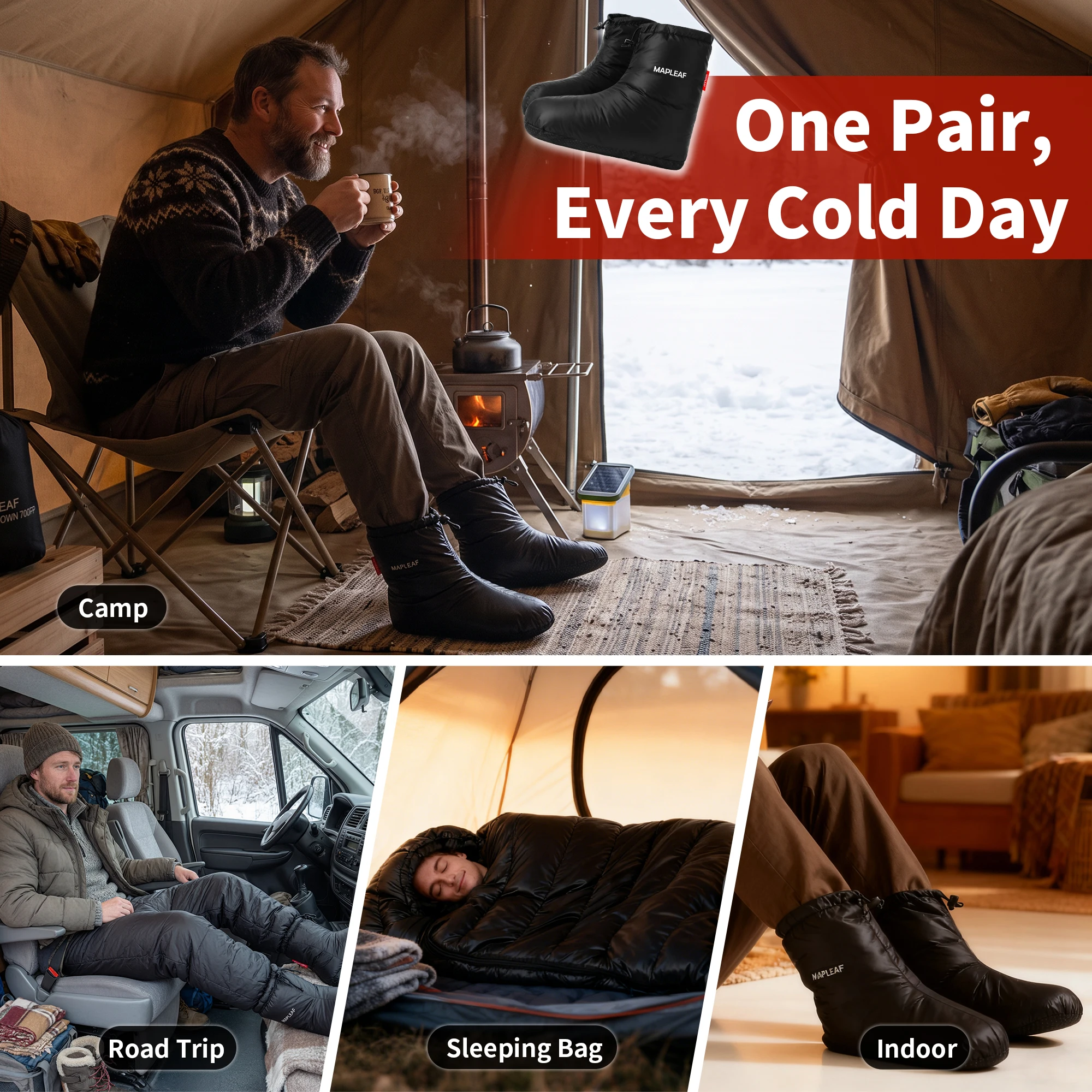 MAPLEAF Daunenstiefel 700FP Ultraleichte Warme Camping-Hausschuhe Schlafsocken Rutschfeste Zelt- und Innenbereichsschuhe für Auto, Zuhause und Winter – Detail 8