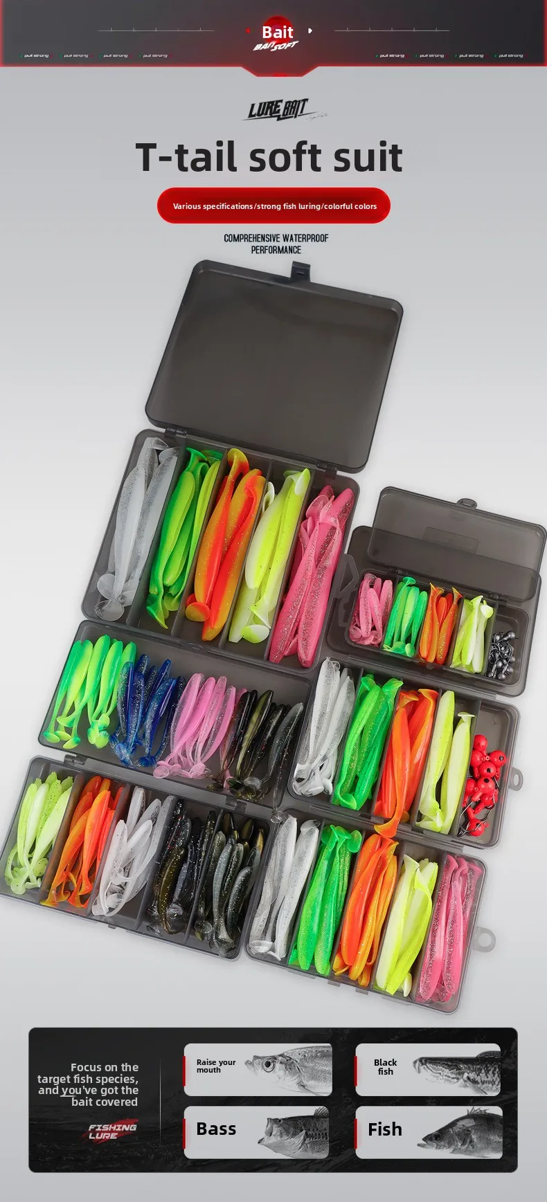 Köder SuittSoft Tail Bait Fake Bait5.5/7/9/12cmZwei-Farben-Angelköder Bleikopfhaken Soft Worm Set – Detail 1