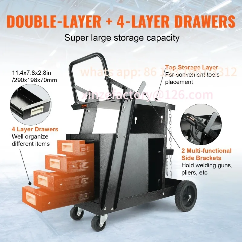 عربة لحام قابلة للتخصيص مع 360 درجة ° عربة لحام دوارة شديدة التحمل لعربة لحام Mig P SucceBuy مكونة من طبقتين و4 أدراج #4