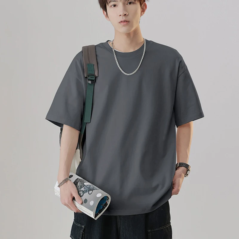 

Модные повседневные однотонные футболки с круглым вырезом, мужская одежда, новинка лета 2025, свободные универсальные топы с короткими рукавами, корейская футболка