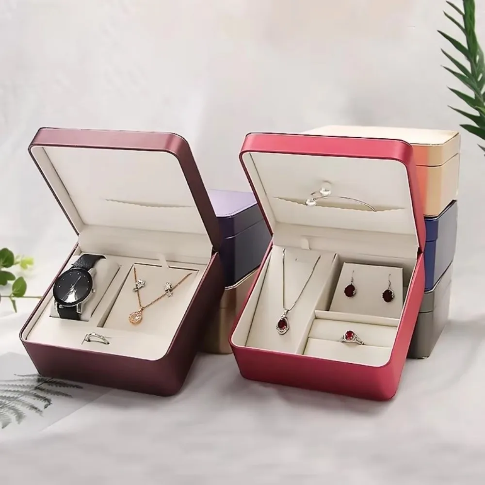 

Большая вместительная шкатулка для хранения украшений из ПУ с закругленными углами, многофункциональная откидная коробка для демонстрации ювелирных изделий, набор коробок для украшений.