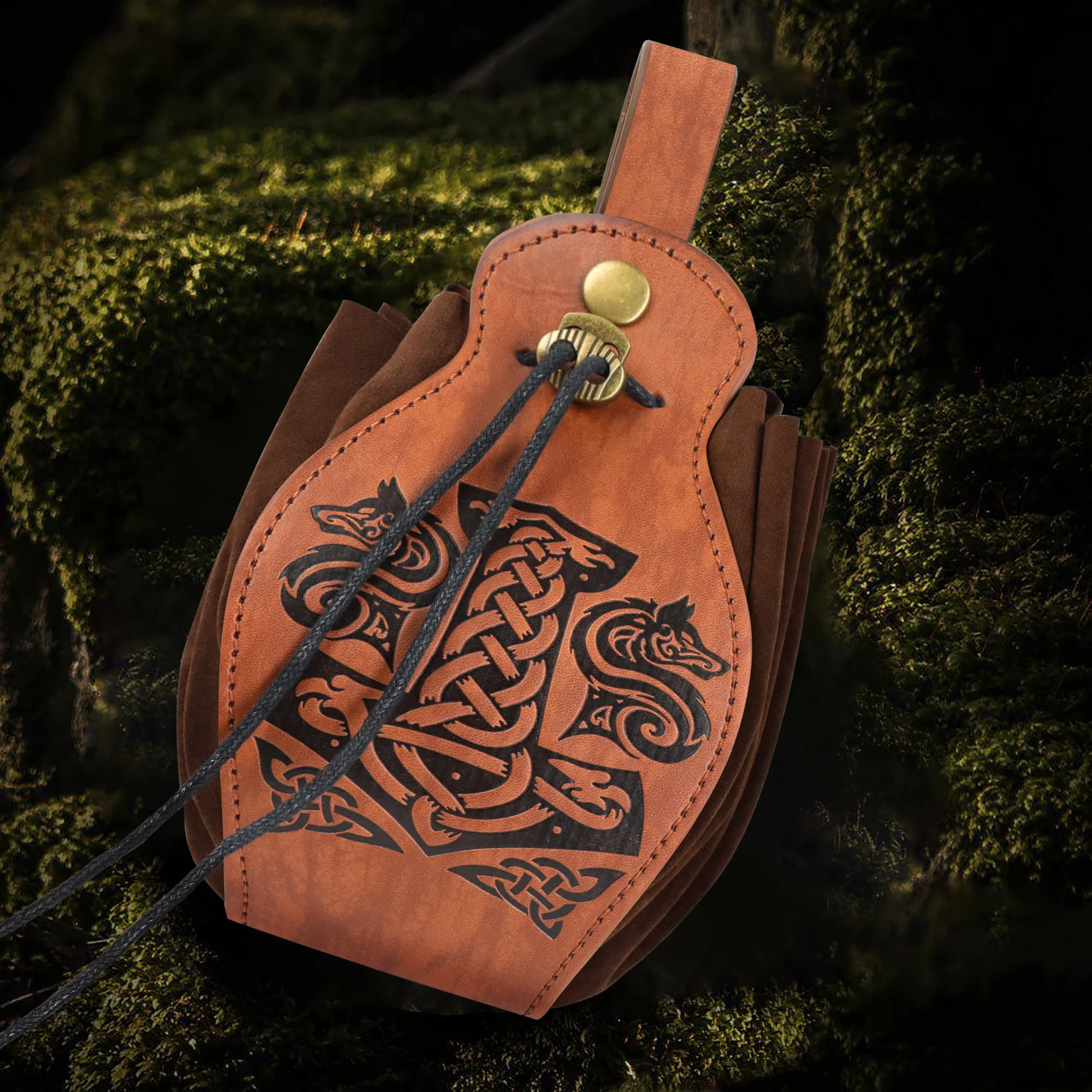 

Medieval Embossed Drawstring Faux Leather Belt Bag Vintage Renaissance Portable Belt Bag Coin Purse Dice Bag for LARP Ren Faire