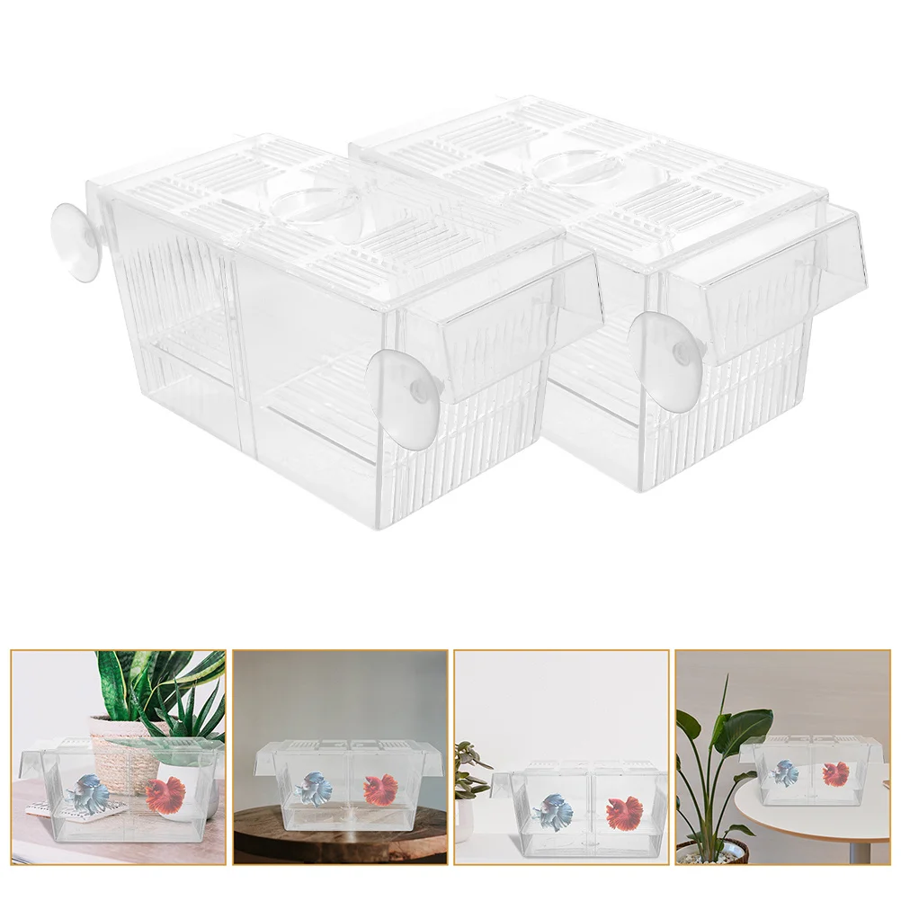 2pcs Breeding Box Clear Aquarium Nursery For Small Fish Protection Suction Cup Divider Plastic Box For Aquarium Fish Shrimp