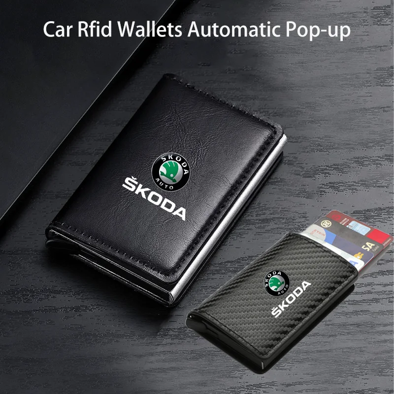 Car Rfid Wallets Automatic Pop-up Bank Credit Cardholder Case For Skoda Octavia Superb Rapid Kodiaq Karoq Fabia Kamiq Roomster