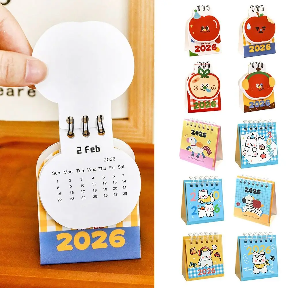

Креативный мини-настольный календарь 2026 года, на пружине, в форме фрукта, планировщик, портативный настольный календарь с мультяшным дизайном, подарки