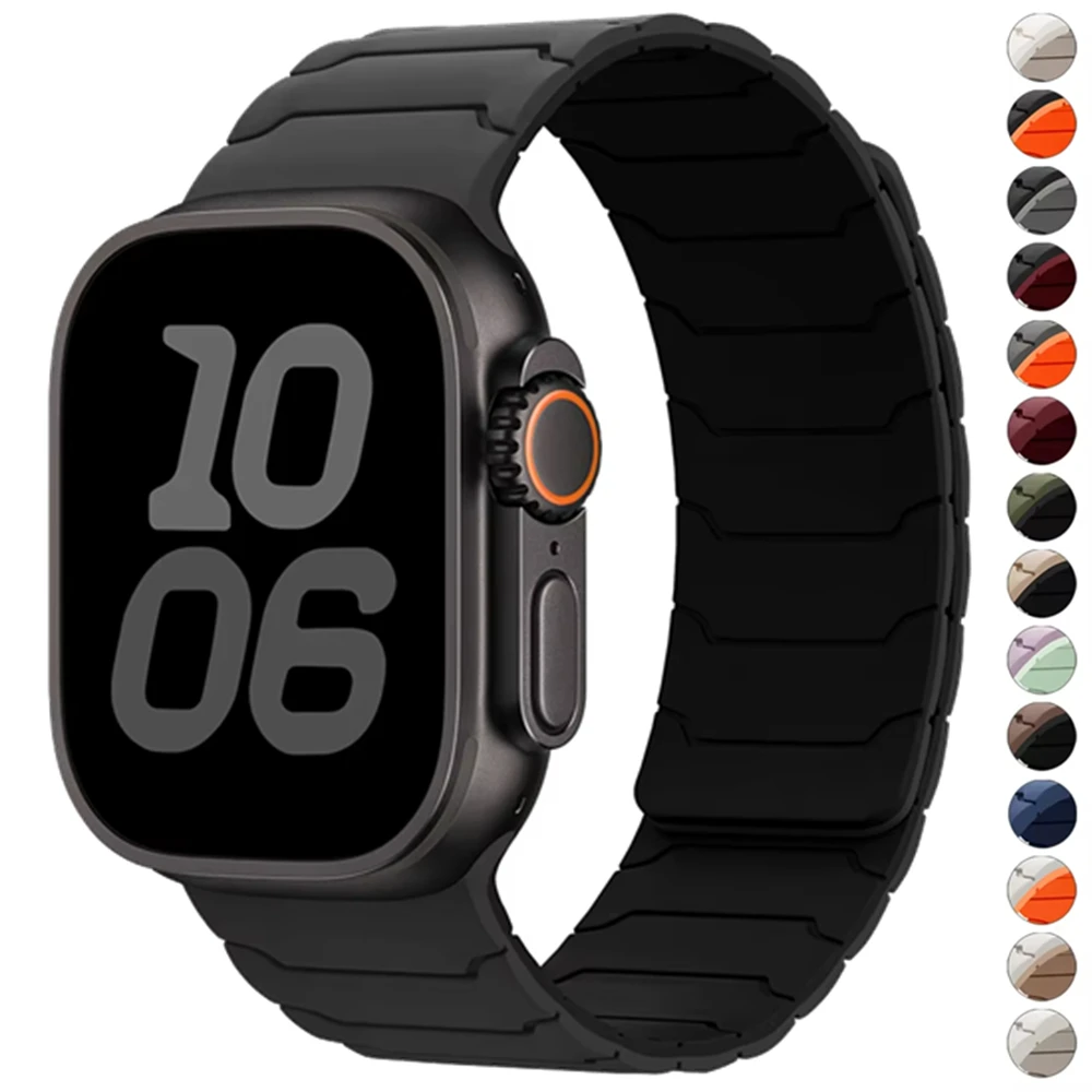 Magnetic Silicone Strap For Apple Watch Ultra 3 2 49mm Band 45mm 44mm 41mm 40mm 38 Bracelet iwatch series 11 10 42 46mm 987654SE