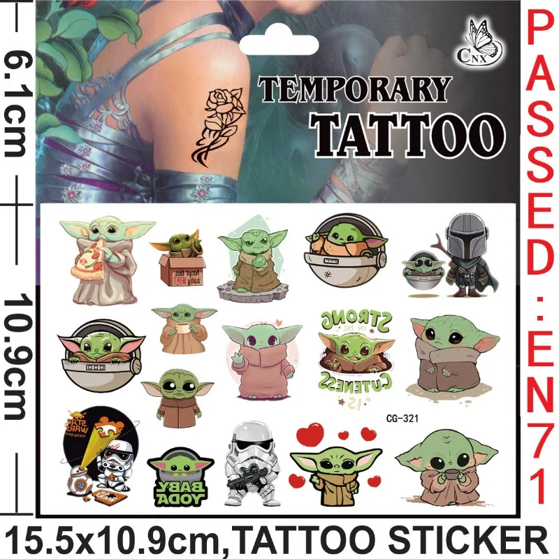 Pegatinas de tatuaje con temática Yoda de Star Wars para niños, suministros de fiesta de cumpleaños, pegatinas de decoración, 4 piezas