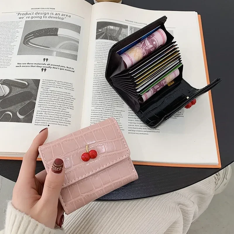 Women's Wallet Fashion Short Wallet Leather Small Purse Girls Cherry Money Bag Ladies Card Holder