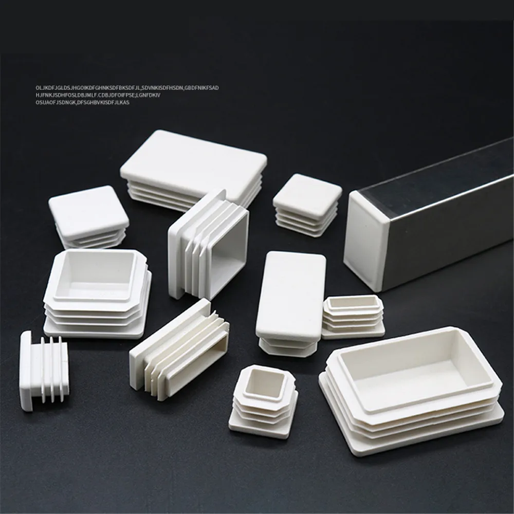 Rectangle/Square White Plastic Blanking End Cap Pipe Inserts Plug Bung Steel Leg Stopfen 15x15mm to 50x100mm