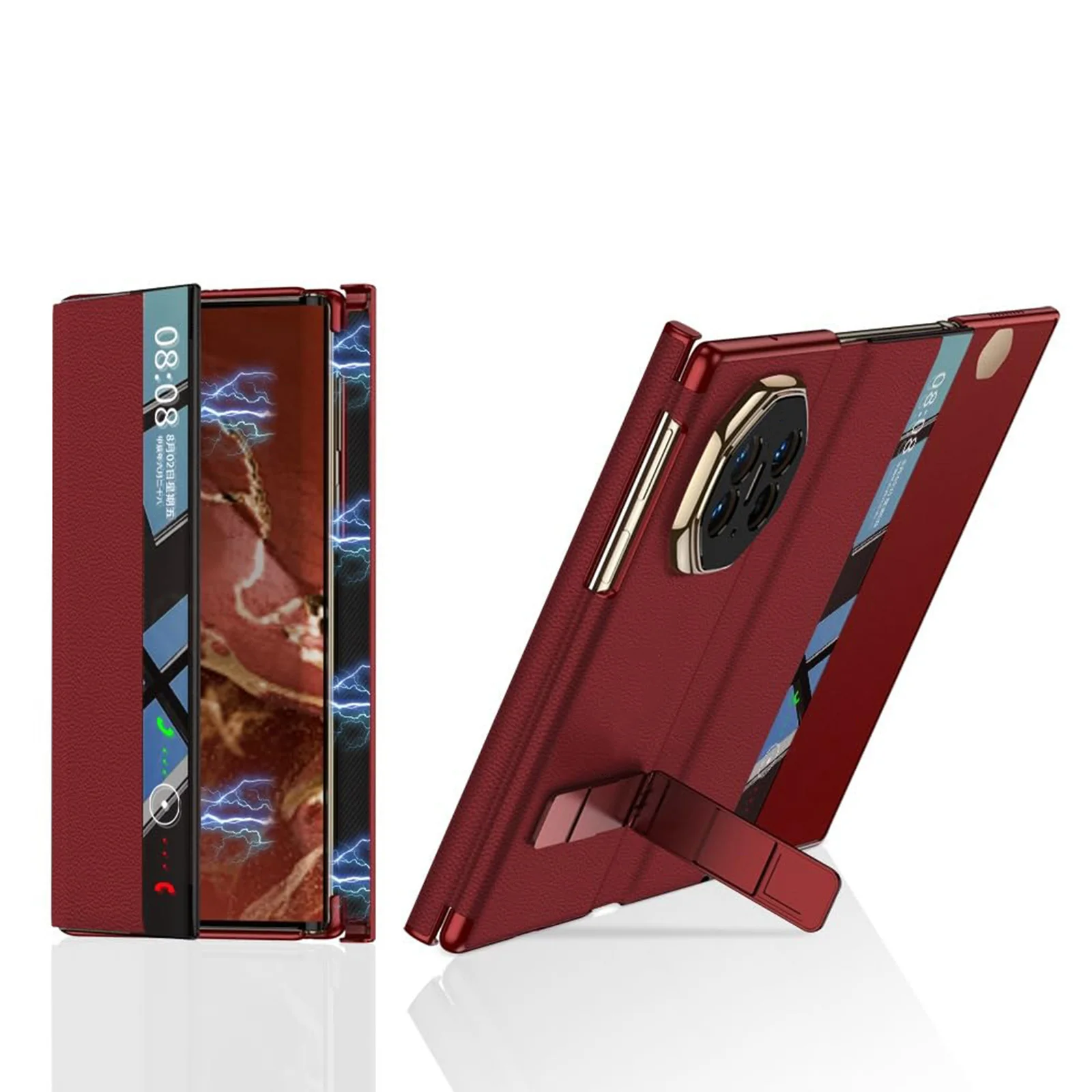 for Huawei Mate XT/XTS Genuine Leather Flip Case with Smart Window View Adjustable Stand Magnetic Closure Full Body Protection