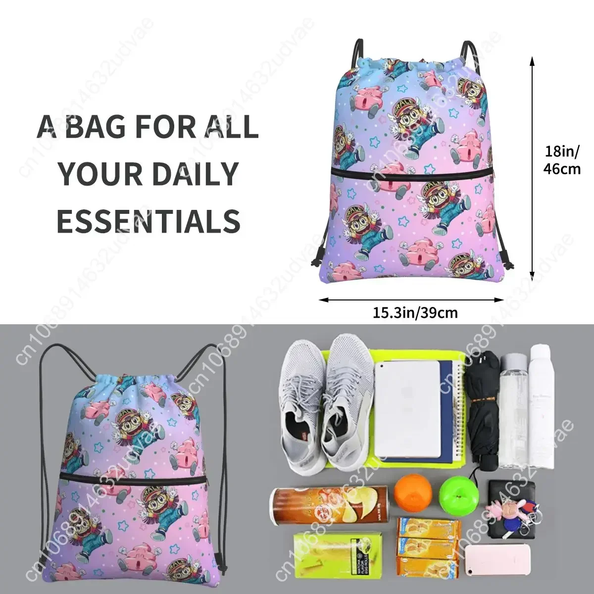 Arale And Poop Dr Slump Portable Backpacks Drawstring Bag Drawstring Bundle Pocket Shoes Bags For Travel Sport Man Woman