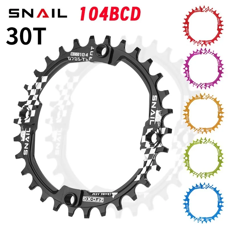 Coroa SNAIL 30t 104BCD para Bicicleta MTB e de Estrada, Narrow Wide, 104 BCD 30t, Coroa Redonda de Alumínio para XC AM