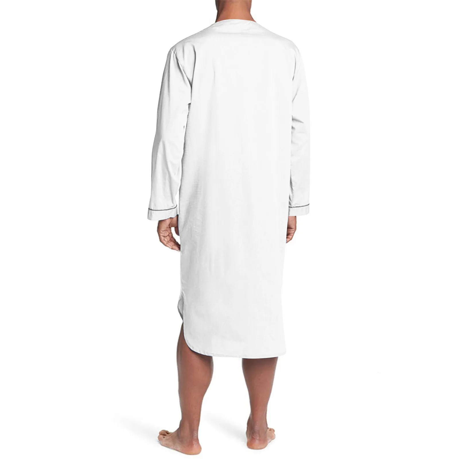 Neue männer Pyjamas Casual Langarm V-ausschnitt Pyjamas Mode Lose Fit Einfarbig Hohe Qualität Nachthemd Komfortable Homewear – Detail 17