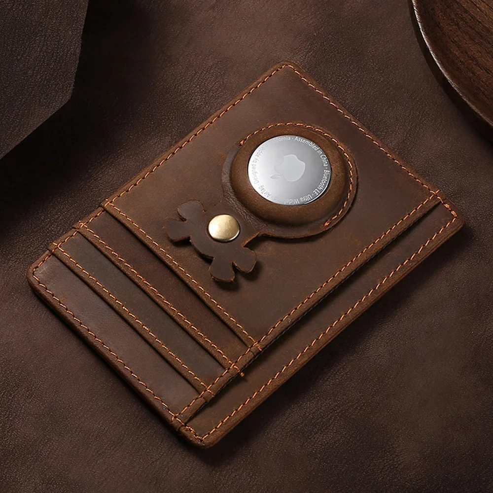 Top Genuine Leather Airtag Wallet Holder for Cards Wallet Case Airt Tag Male Wallet with Airtag Holder